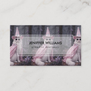 Carte De Visite Chat de magicien magique en cape et chapeau rose s