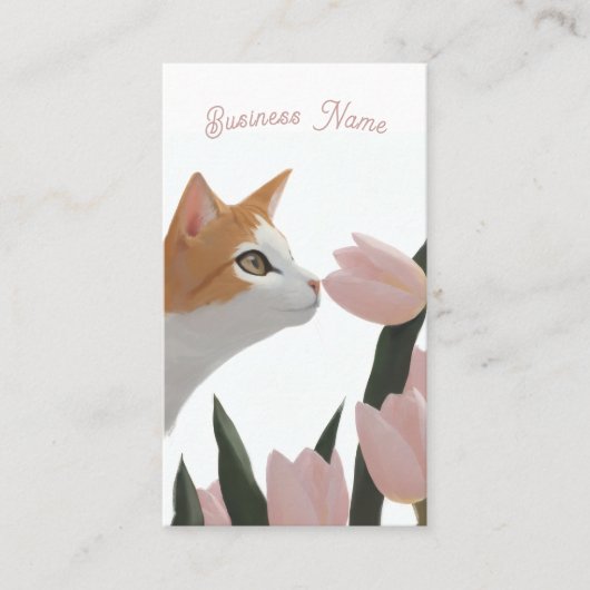 Carte De Visite Chat de printemps et art floral (Devant)