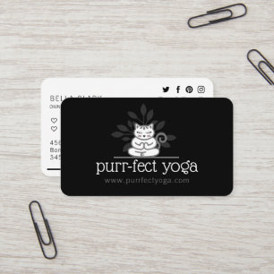 Carte De Visite Chat de Yoga holistique Méditant Pose de Yoga Noir