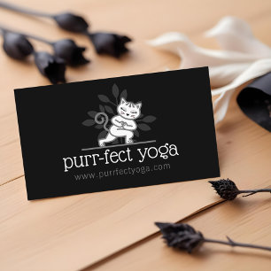 Carte De Visite Chat de Yoga holistique Méditant Pose de Yoga Noir