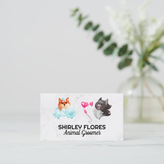 Carte De Visite Chat et chien se lave | Groomer (Debout devant)