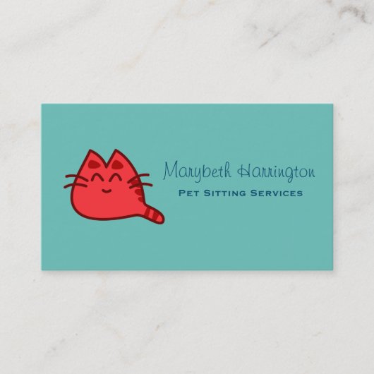 Carte De Visite Chat Kitty souriant rouge (Devant)