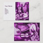 Carte De Visite CHAT MUSICAL, papier perle violet et blanc (Devant / Derrière)