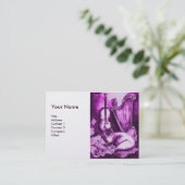 Carte De Visite CHAT MUSICAL, papier perle violet et blanc (Debout devant)