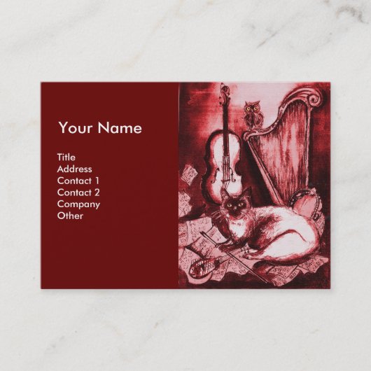 Carte De Visite CHAT MUSICAL, Rouge et Blanc (Devant)