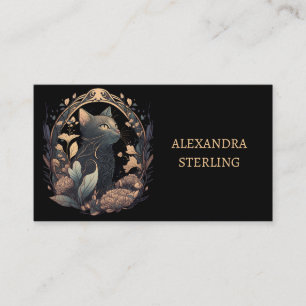 Carte De Visite Chat Noir Art Nouveau Sophistiqué Personnalisé