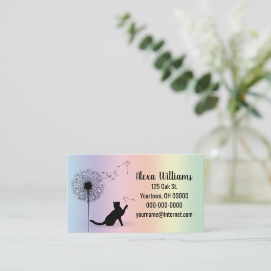 Carte De Visite Chat Noir Avec Dandelion (Debout devant)