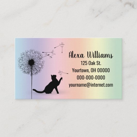 Carte De Visite Chat Noir Avec Dandelion (Devant)