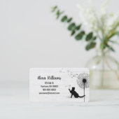 Carte De Visite Chat noir avec Dandelion sur bois (Debout devant)