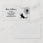 Carte De Visite Chat noir avec Dandelion sur des points gris (Devant / Derrière)