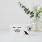 Carte De Visite Chat noir avec Dandelion sur des points gris (Debout devant)