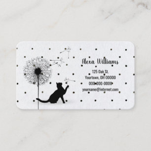 Carte De Visite Chat noir avec dandelion sur pois