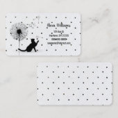 Carte De Visite Chat noir avec dandelion sur pois (Devant / Derrière)