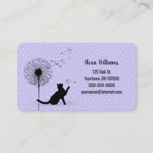 Carte De Visite Chat noir avec dandelion sur violet