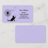 Carte De Visite Chat noir avec dandelion sur violet (Devant / Derrière)
