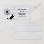 Carte De Visite Chat noir avec pissenlit en bois (Devant / Derrière)