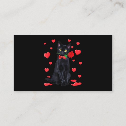 Carte De Visite Chat noir avec Rose Valentines Chemise Saint Valen (Devant)