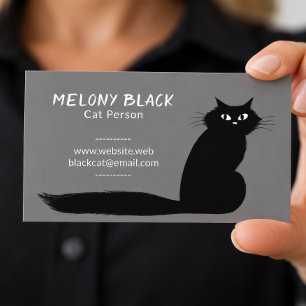 Carte De Visite Chat Noir Cool avec Longue Queue Félin Amusant