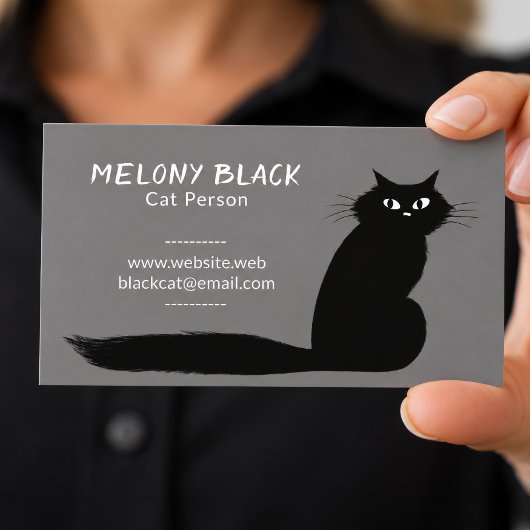 Carte De Visite Chat Noir Cool avec Longue Queue | Félin Amusant