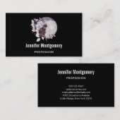 Carte De Visite Chat noir devant une Pleine lune magique (Devant / Derrière)