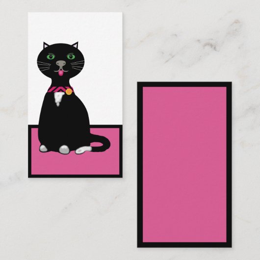 Carte De Visite Chat noir et blanc mignon sur un tapis rose (Devant / Derrière)