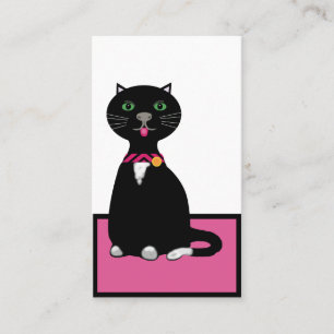 Carte De Visite Chat noir et blanc mignon sur un tapis rose