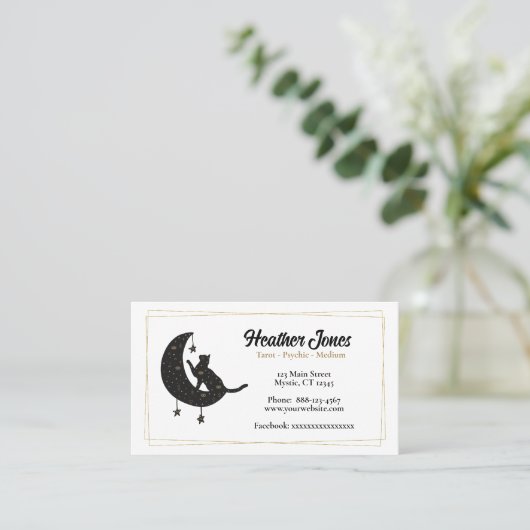 Carte De Visite Chat noir et lune céleste (Debout devant)