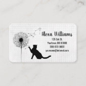 Carte De Visite Chat noir et pissenlit sur gingham (Devant)