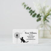 Carte De Visite Chat noir et pissenlit sur gingham (Debout devant)
