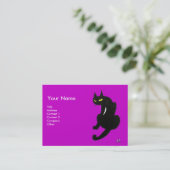 Carte De Visite CHAT NOIR, Papier perle violet violet (Debout devant)