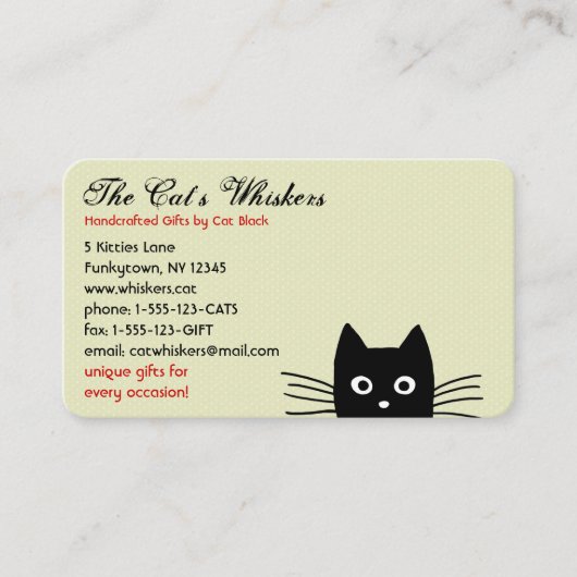 Carte De Visite Chat Noir qui Épie (Devant)
