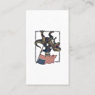 Carte De Visite Chat Patriotique à Cheval sur un Dinosaure Design