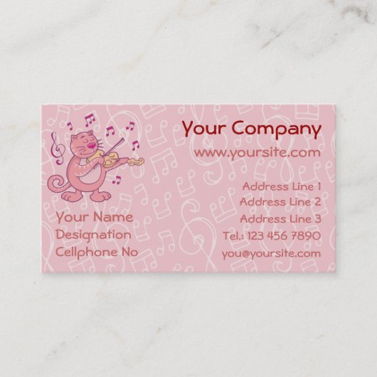 Carte De Visite Chat rose avec Violon (Devant)