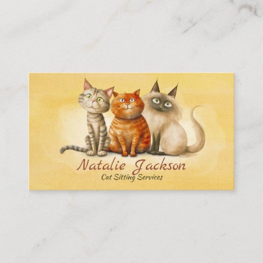 Carte De Visite Chat Sitter - Adorable Chats Aquarelle (Devant)