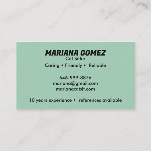 Carte De Visite Chat Sitter mange Check Meowt Kittens Chats Vis (Dos)