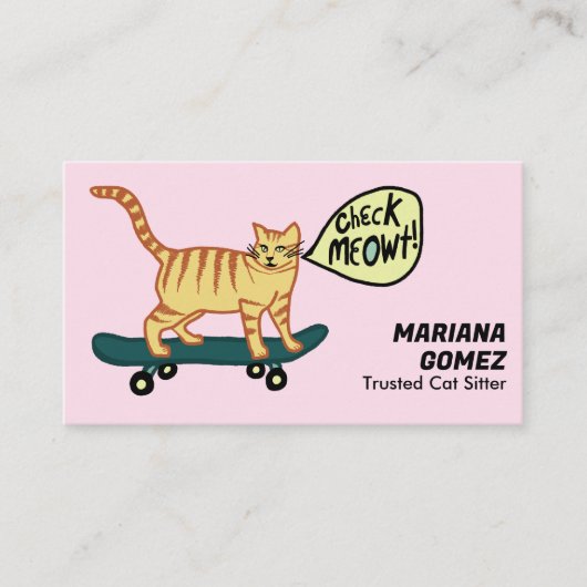 Carte De Visite Chat Sitter mange Check Meowt Kittens Chats Vis (Devant)