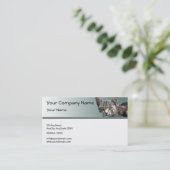 Carte De Visite Chat tigré rayé avec les yeux verts sur le (Debout devant)