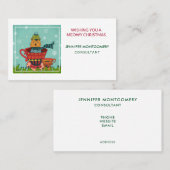 Carte De Visite Chat Whimsical assis dans un thé Noël (Devant / Derrière)