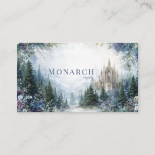 Carte De Visite Château de Conte de Fées Forêt Brumeuse Floral Aqu