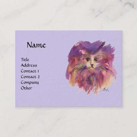 CARTE DE VISITE CHATON BLEU VIOLET, PORTRAIT DE CHAT (Devant)