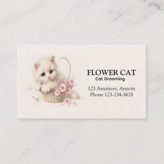 Carte De Visite Chaton Panier Fleurissant (Devant)