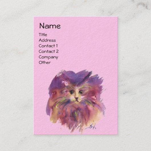 CARTE DE VISITE CHATON ROSE VIOLET,PORTRAIT DE CHAT (Devant)