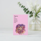 CARTE DE VISITE CHATON ROSE VIOLET,PORTRAIT DE CHAT (Debout devant)