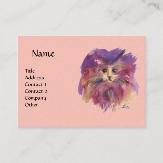 CARTE DE VISITE CHATON ROSE VIOLET,PORTRAIT DE CHAT (Devant)
