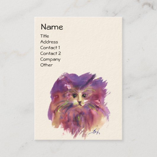 Carte De Visite CHATON VIOLET, PORTRAIT DE CHAT, Blanc Crème (Devant)