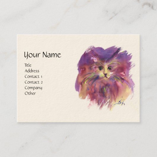 Carte De Visite CHATON VIOLET, PORTRAIT DE CHAT, Blanc Crème (Devant)