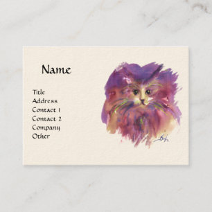 Carte De Visite CHATON VIOLET, PORTRAIT DE CHAT, Blanc Crème