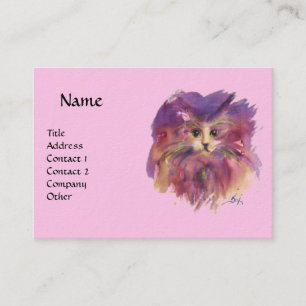 Carte De Visite CHATON VIOLET,PORTRAIT DE CHAT ,rose violet