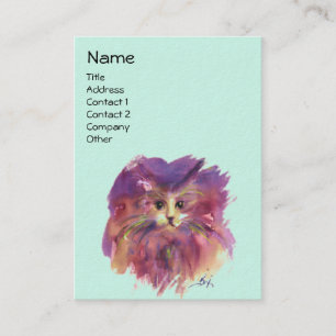 Carte De Visite CHATON VIOLET, PORTRAIT DE CHAT, Vert sarcelle