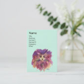 Carte De Visite CHATON VIOLET, PORTRAIT DE CHAT, Vert sarcelle (Debout devant)